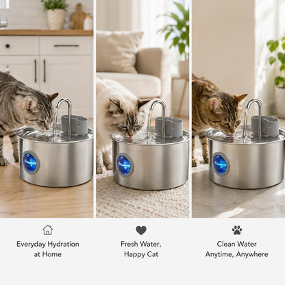 The 3.2L Stainless Steel Cat Fountain That Keeps Water Fresh for Up to 7 Days