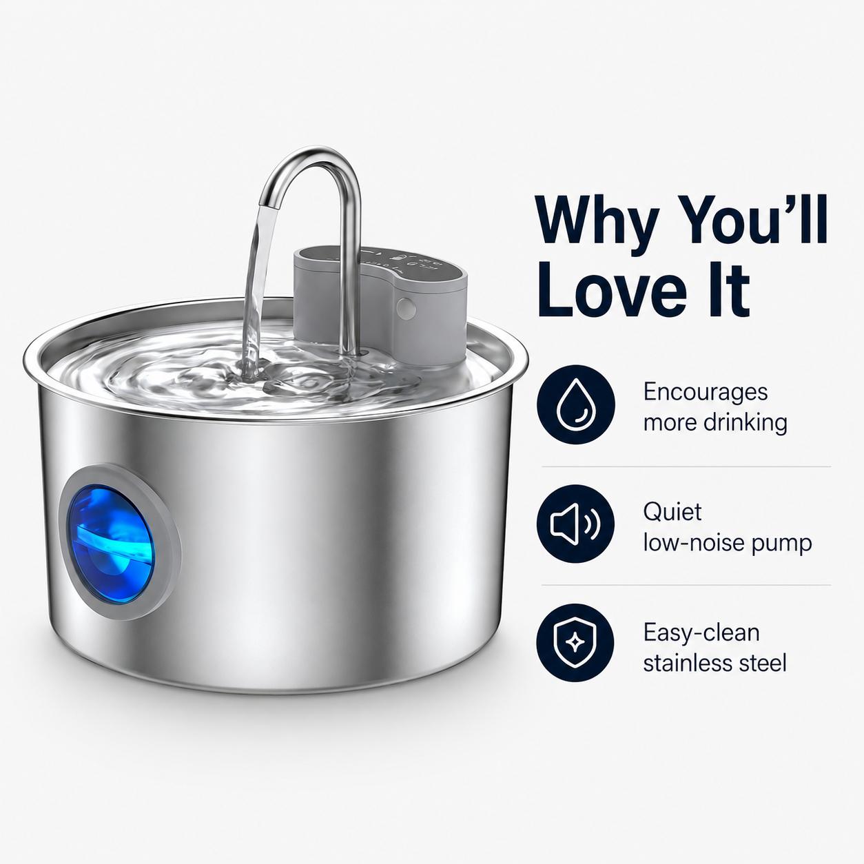 The 3.2L Stainless Steel Cat Fountain That Keeps Water Fresh for Up to 7 Days