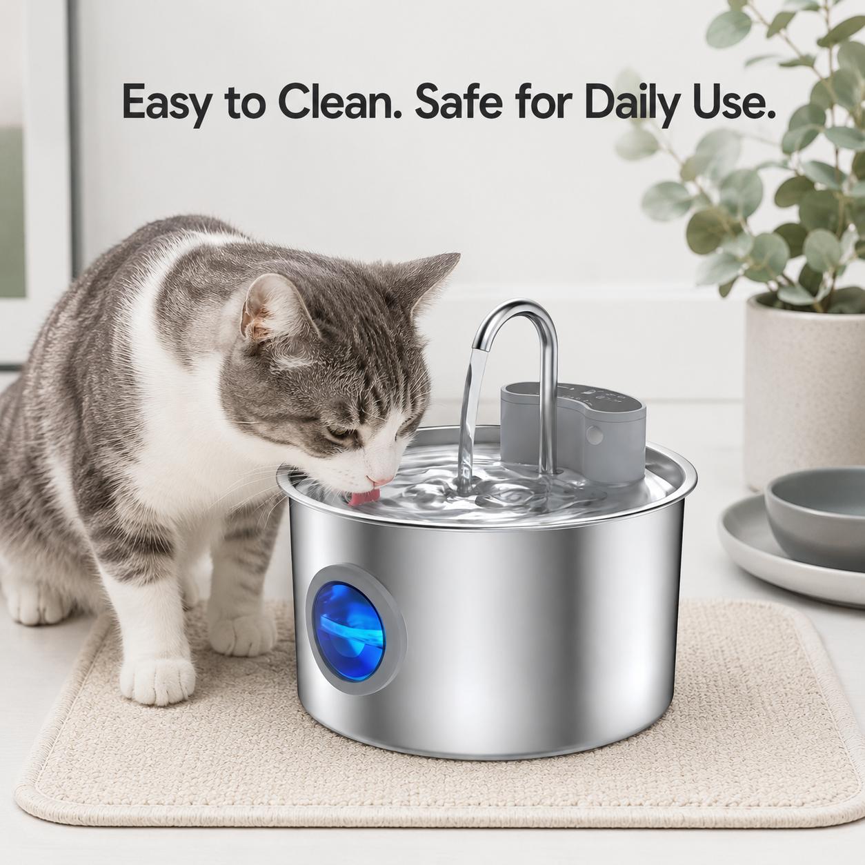 The 3.2L Stainless Steel Cat Fountain That Keeps Water Fresh for Up to 7 Days