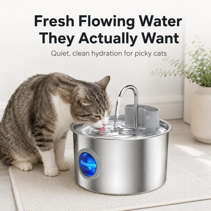 The 3.2L Stainless Steel Cat Fountain That Keeps Water Fresh for Up to 7 Days