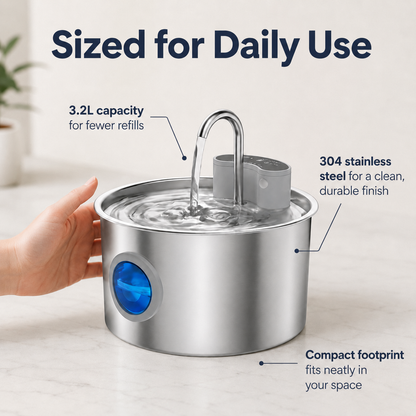 The 3.2L Stainless Steel Cat Fountain That Keeps Water Fresh for Up to 7 Days