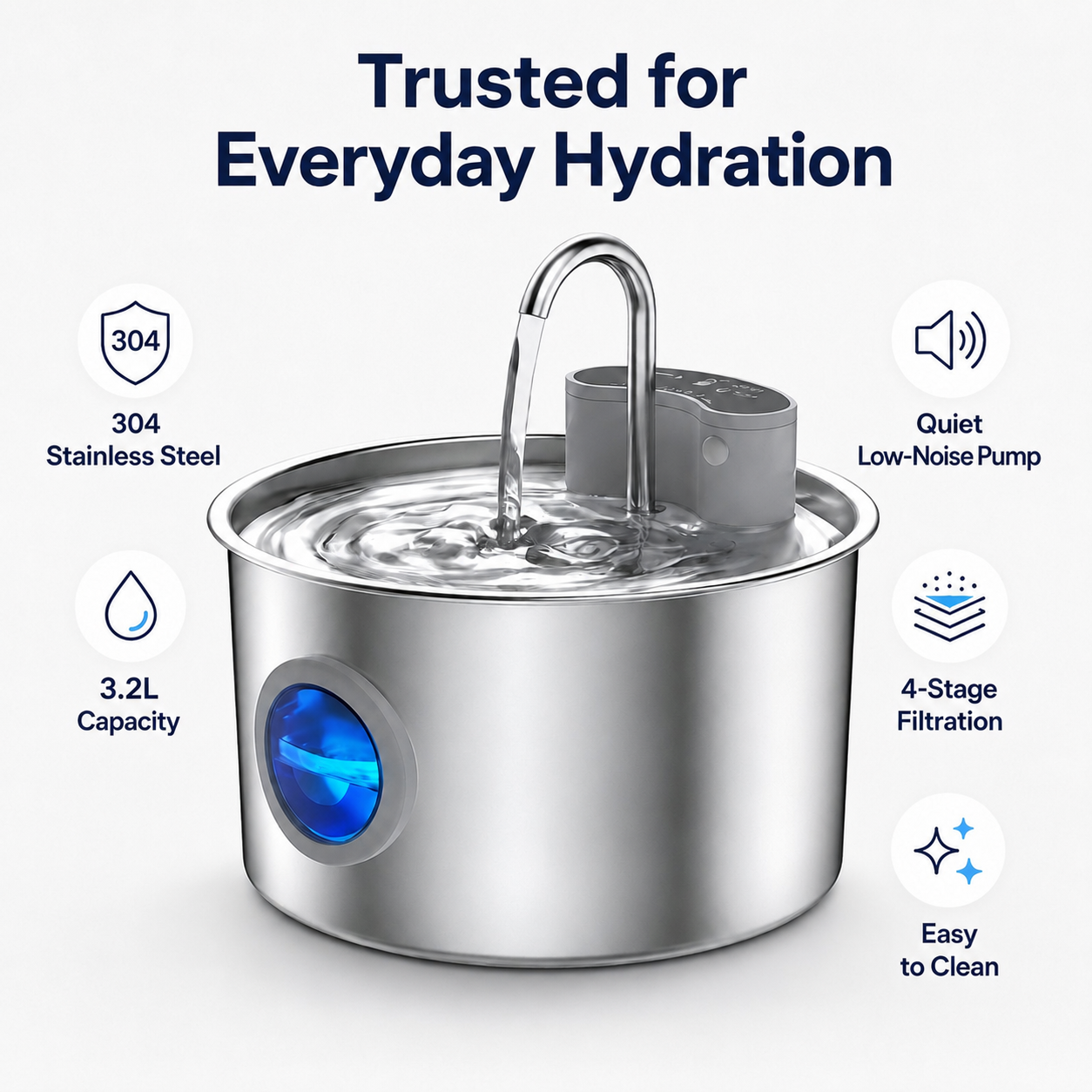 The 3.2L Stainless Steel Cat Fountain That Keeps Water Fresh for Up to 7 Days